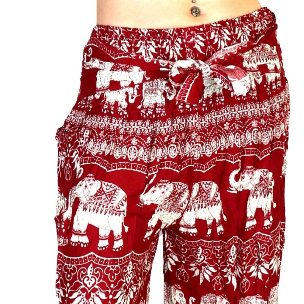Imperial Elephant Wide Leg Hippie Pants Red